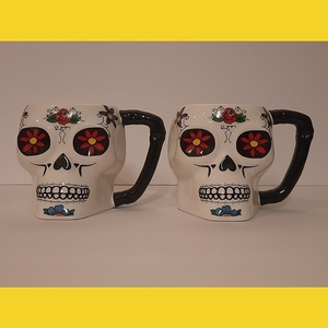 SET‎ OF 2! Sugar Skulls Day of The Dead Mugs!